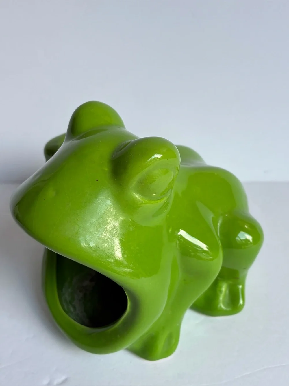 Big Mouth Frog Green Scrubber Sponge Holder w Vase or Brush Holder Ceramic 4